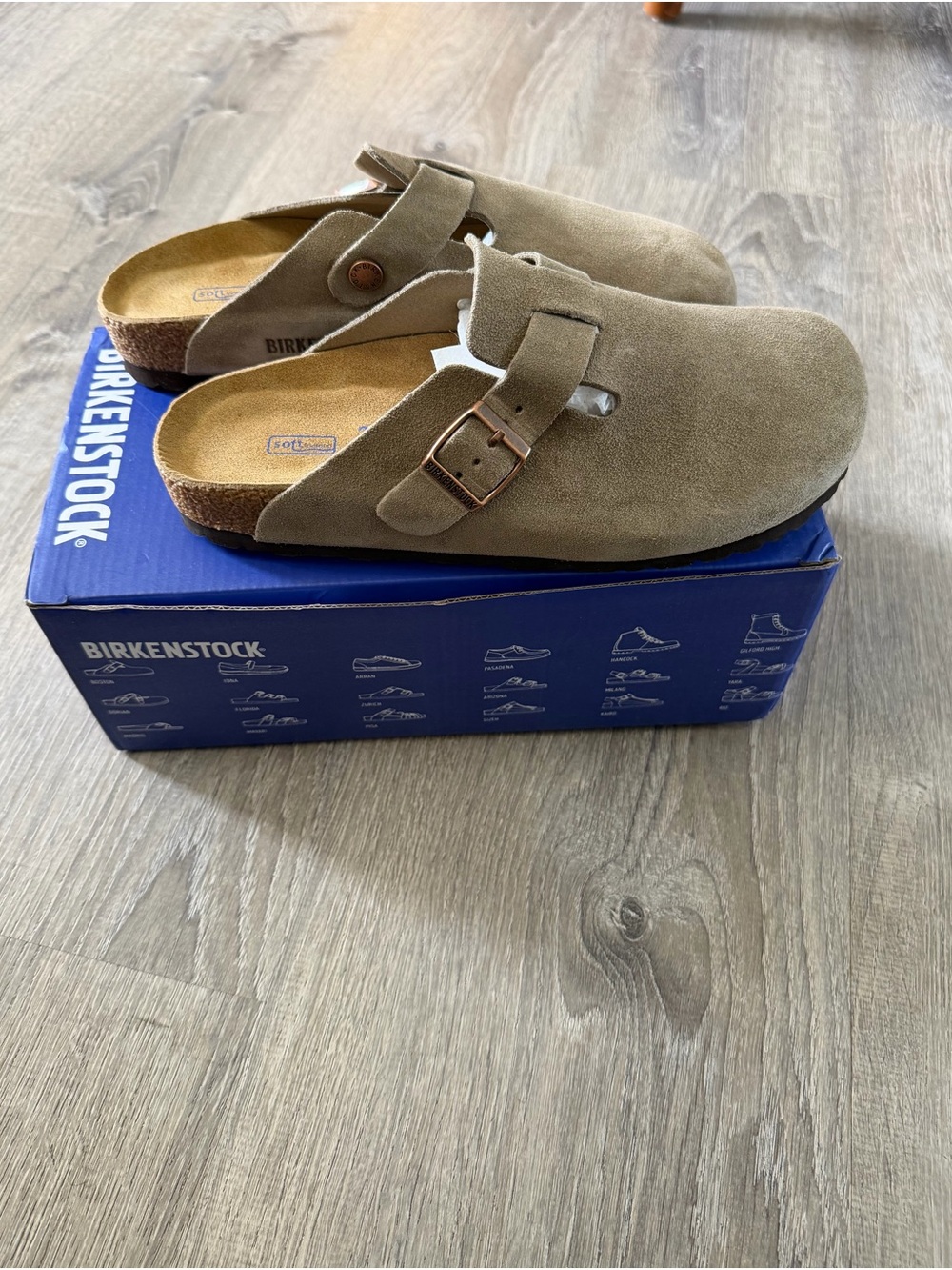 Birkenstock Suede Clogs with Buckle in Taupe Size US 8 or UK 39